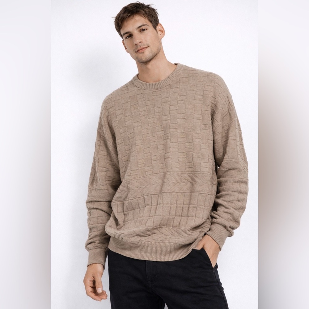 Vintage Sedgewick Beige Textured Knit Sweater Men’s M 90s Minimalist crewneck